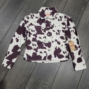 Cow Print Button Down Denim Long Sleeve Shirt